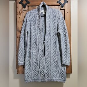 Aran Mor Ireland Merino Wool Grey Knit Cardigan Sweater Coat Size XL